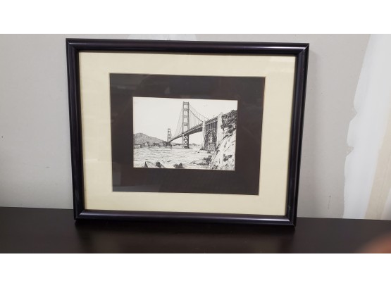 Print Of An Ink Etching By Artist Wylog Fong Of The Golden Gate Bridge In San Francisco, Calif.