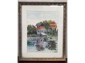 Original Oil Painting Hand- Signed By 'SEG' Of A Building With A Water Wheel During The Fall.