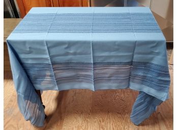 Vintage Hand- Made Linens - Blue Tablecloth With Embroidered Pattern