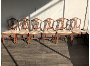 Set Of Six Wooden Upholstered Dining Room Chairs
