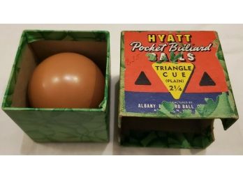 Vintage Hyatt Pocket Billiards Ball - Light Brown In An Original Cue Ball Box. Made In Albany, New York