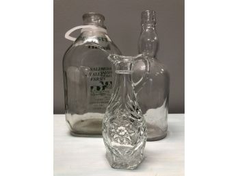 Lovely Collection Of Glass Bottles: Milk Jug, Hartford Conn, & Oil Container