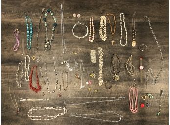 Lot Of Costume Jewelry Necklaces, Beads, Bracelets, Watches, Earrings, & More