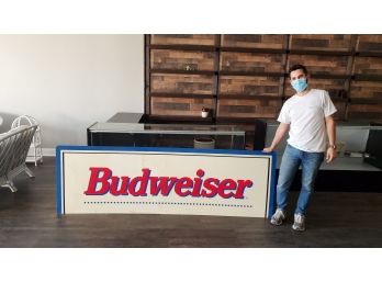 Large Vintage Metal Budweiser Beer Advertising Sign - Sheet Metal - 30 1/2' Tall X 96' Wide