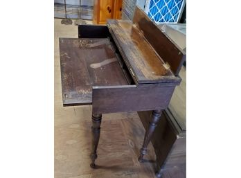 Antique Spinet ( Piano) Desk With Large Pull Out Writing Surface,Turned Legs & 5 Spacious Storage Pigeon Holes