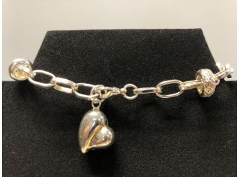 Sterling Silver Bracelet With Sterling Beads & Heart Shaped Pendant