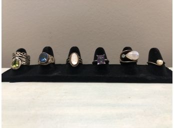Beautiful Lot Of Jewelry: Six Sterling Silver Rings With Gems