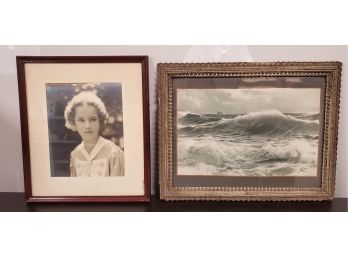 Two Framed Prints - One Instant Relative Photograph & One Of Strong Ocean Waves