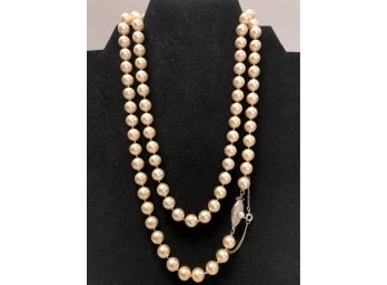 Lovely Vintage Champagne Pearl Necklace With Ornate Clasp