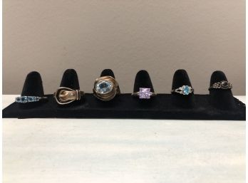 Lot Of Six Sterling Silver Rings With Gemstones