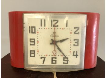 Vintage Red Telechron Electric Wall Clock Working -circa 1950s