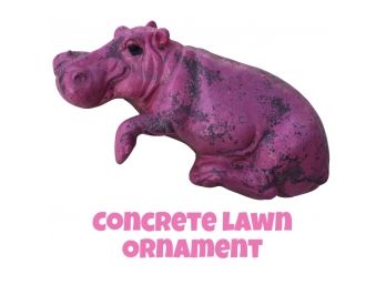 Garden Decor - Heavy Concrete Pink Hippo - 1960s Lawn Decor