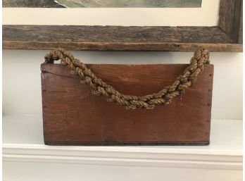 Antique Wooden Box With Antique Rope Handle