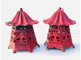 Vintage ( Mid Century) Cast Iron ( Heavy) Pagoda Tiki Lights