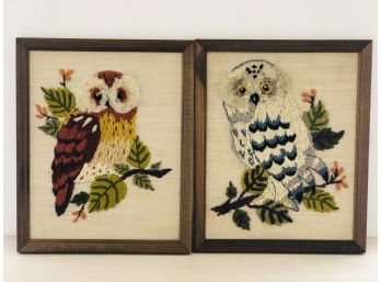 Lot Of Two 1970s Owl Art - Needle Point