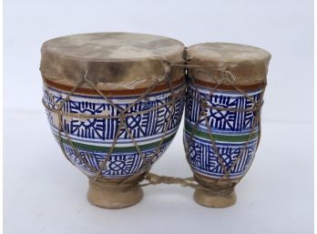 Handmade Small Ceramic Bongos With Animal Hide Top
