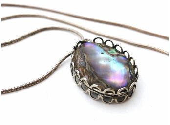 Vintage 925 Two Sided Abalone Necklace - 1970s