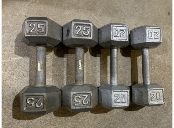 Two Pair Of Hex Weights 20 Lbs And 25 Lbs