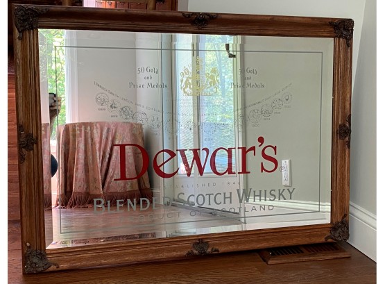 Vintage Dewar's White Label Blended Scotch Whiskey Framed Mirrored Sign By Reflections, 1995