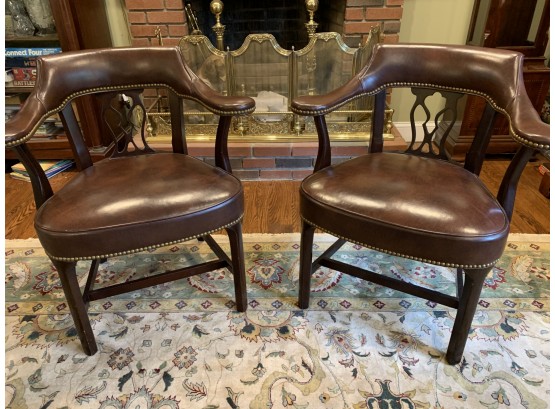 Pair Of Hancock & Moore Leather Arm Chairs