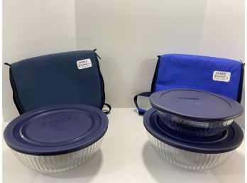 Two Pyrex Portables With An Extra Round Lidded Bowl
