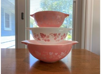 3 Pyrex Pink Gooseberry Cinderella Mixing Bowls