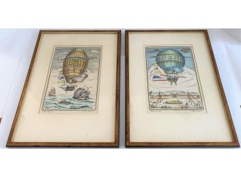 Pair Of Vintage Franco Rainaldi Hot Air Balloon Lithographs