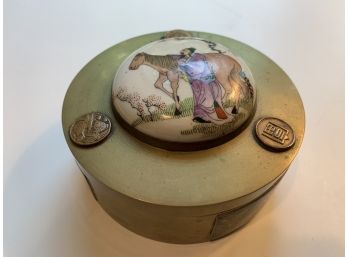 Chinese Brass And Porcelain Covered Box