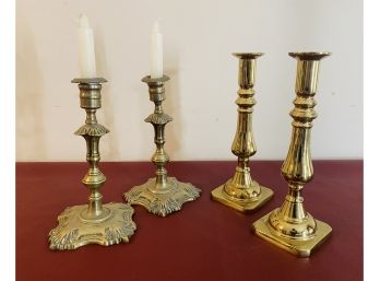 Two Sets Of Brass Candlestick Holders One Set Is Harvin