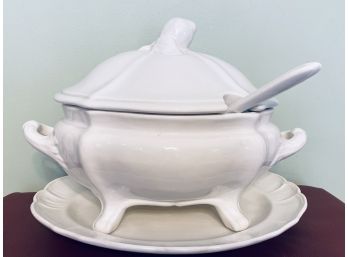 Elegant Tureen With Platter And Ladle By Whittier Pottery
