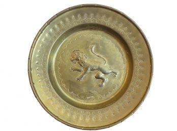 Intricate Brass Plate With Embossed Lion
