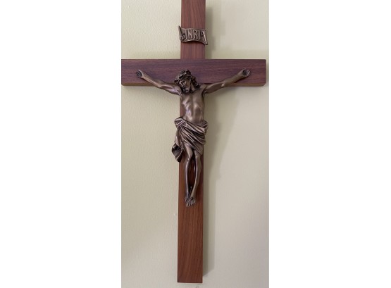 Wood And Brass Hanging Wall Crucifix 20 In. X 10 In.