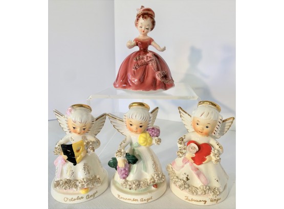 Vtg 4 Figurine Lot Napco Birthday Angels And Arnart Creations (see Description)