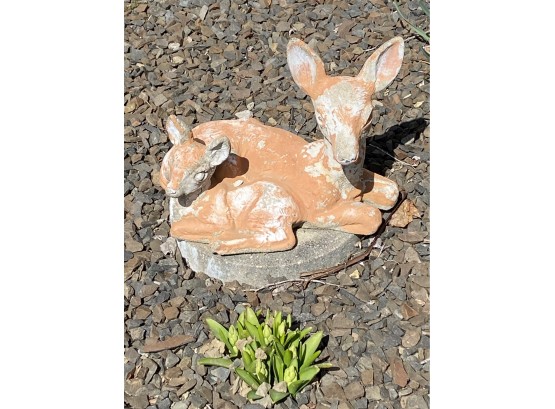 1950's Original Deer & Fawn 16 In. Garden- Lawn Cement Decorative Piece ( See Description)