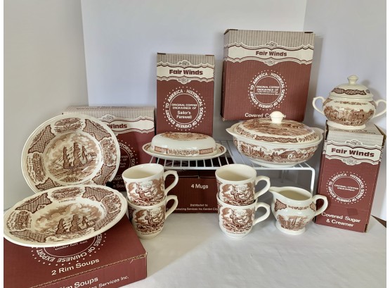 Fifteen Pc In Original Boxes Never Used Brown Fair Winds Alfred Meakin Staffordshire England Dinnerware Lot