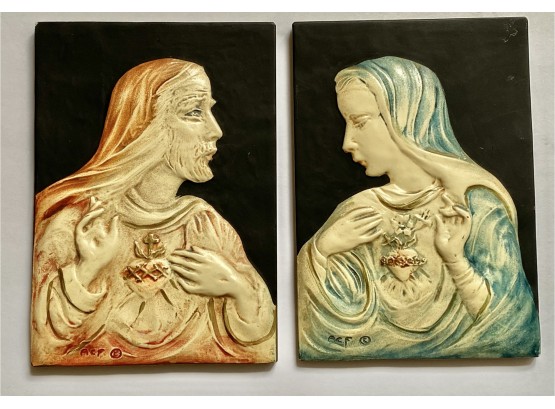 1952 Chalkware Jesus  Mary Wall Plaques By Alice Cranston Fenner 'The Paris Town' Litchfield, CT