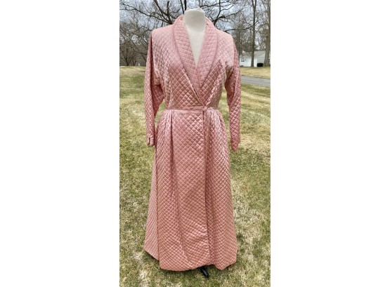 1960 Era BARBIZON Quilted Pink Bathrobe Housecoat Loungewear Size 16