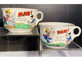 Vintage Oversized Coffee Soup Mugs MAW COME GIT YAR COFFEE And PAW THIS HYAR COFFEE SHO IS GOOD