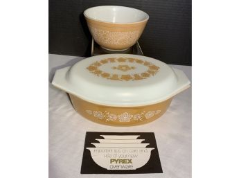 Vintage Pyrex 2 Different Patterns- Butterfly Gold And Woodland Light Brown-