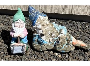 Two Vintage Outdoor Cement 2 Foot Long Garden Elf-Gnomes ( See Description)