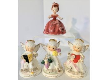 Vtg 4 Figurine Lot Napco Birthday Angels And Arnart Creations (see Description)