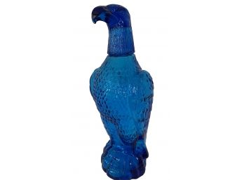 Gorgeous 11' Tall Vtg Blue Glass Eagle Decanter With Shot Glass Head
