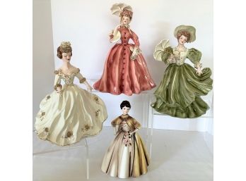 Lot Of 4 Vtg Lady Figurines: 3 FLORENCE CERAMICS Figurines And One 1963 Inarco Figurine
