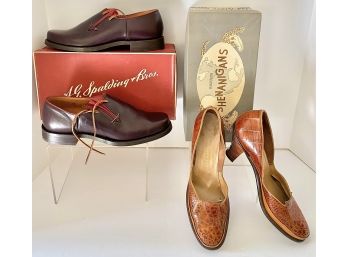 Ladies' 1950 Era Shoes  Original Box: Shenanigans Alligator Pump  Spalding Leather  Shoe ( See Description)