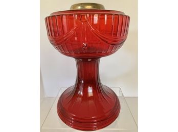 9' Tall Beautiful Ruby Glass Oil Lamp Base Only Stamped New 77 On Bottom