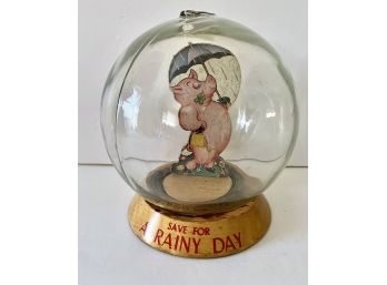 Vintage Vic Moran 'Save For A Rainy Day' Glass Bubble Coin Bank  ( See Description)