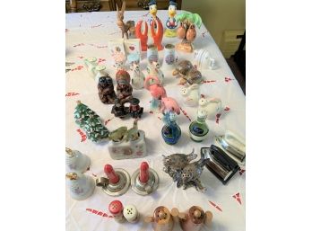 Lot Of 24 Vintage Salt And Pepper Shakers Including Donald Duck, Lobster Claws, Christmas Trees, Flamingos