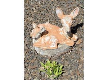1950's Original Deer & Fawn 16 In. Garden- Lawn Cement Decorative Piece ( See Description)