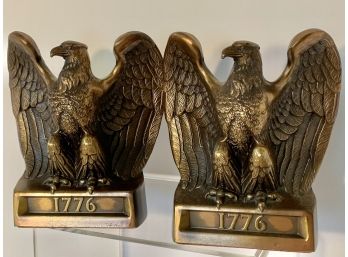 Vtg Pair Of PM Craftsman Federal Eagle 1776 Solid Brass Bookends Perfect Condition