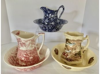 Lot Of Three Crownford And Meakin Small Pitcher And Bowl Sets- Fabulous